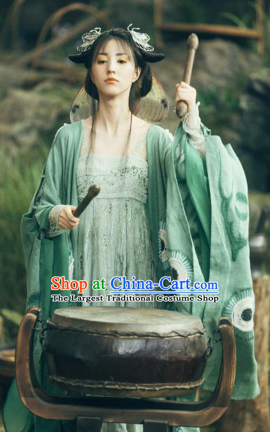 Chinese Film The Yinyang Master Servant Girl Ba Cai Costume Ancient Butterfly Fairy Green Dress Clothing