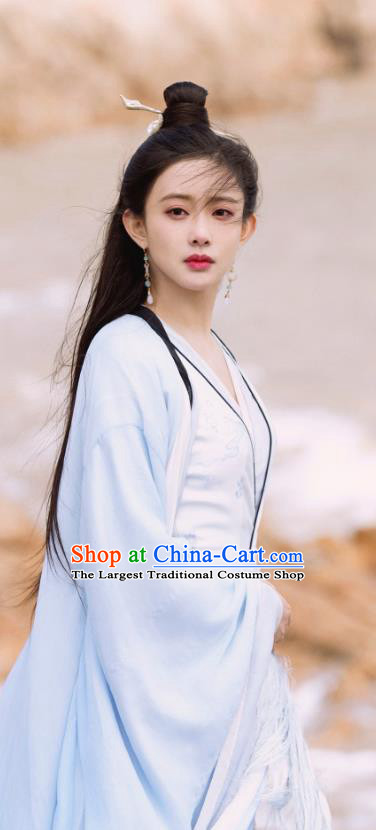 Chinese Traditional Noble Lady Blue Dress Wuxia TV Series Heros Lei Chun Costume Ancient Swordswoman Clothing