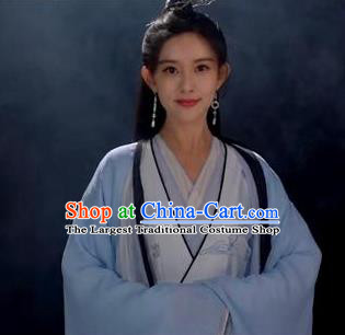 Chinese Traditional Noble Lady Blue Dress Wuxia TV Series Heros Lei Chun Costume Ancient Swordswoman Clothing