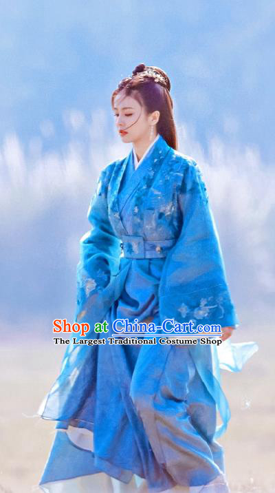 One and Only TV Series Prince Princess Cui Shi Yi Blue Dress Chinese Ancient Noble Lady Clothing Traditional Garments