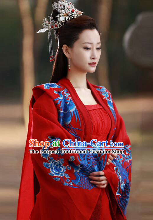 Chinese Ancient Imperial Consort Embroidered Red Dress Ancient Wedding Clothing TV Series The Legends Shen Qianjin Costume