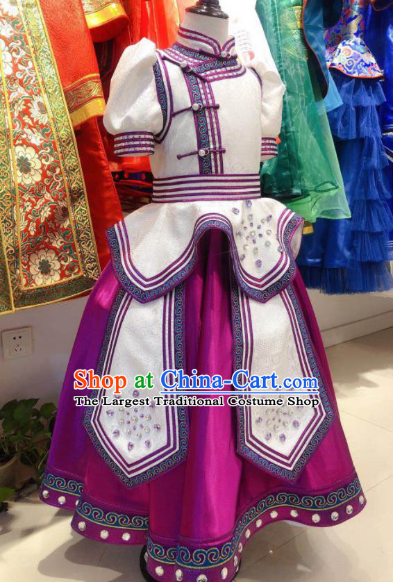 Chinese Mongolian Children Folk Dance Clothing Ethnic Festival Girl Dress Mongol Nationality Garment Costume