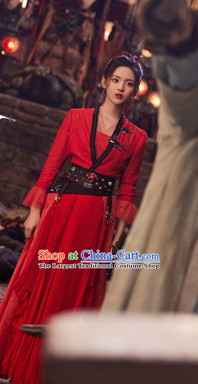 Chinese Wuxia TV Series Heroes Wen Rou Clothing Traditional Swordswoman Red Dress Ancient Heroine Costume