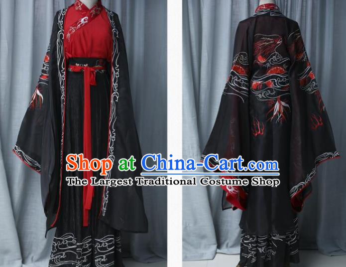 Chinese Ancient Dragon King Clothing Jin Dynasty Prince Garment Costumes Traditional Swordsman Hanfu Dress