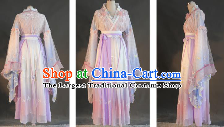 Chinese Ancient Flower Fairy Clothing Southern and Northern Dynasties Princess Garment Costumes Traditional Pink Hanfu Dress
