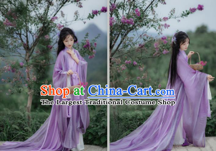 Chinese Traditional Purple Hanfu Dresses Ancient Palace Beauty Clothing Han Dynasty Princess Garment Costumes