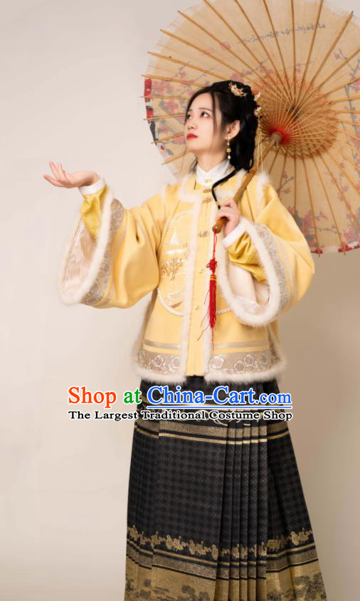 Chinese Ancient Noble Lady Clothing Ming Dynasty Princess Garment Costumes Traditional Winter Hanfu Jacket and Skirt Complete Set