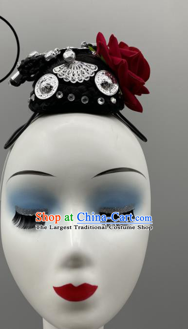 China Stage Performance Headwear Classical Dance Hair Jewelry Woman Solo Dance Wig Headpiece