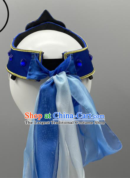 Chinese Mongol Nationality Dance Headpiece Ethnic Stage Performance Blue Hat Mongolian Minority Women Headwear