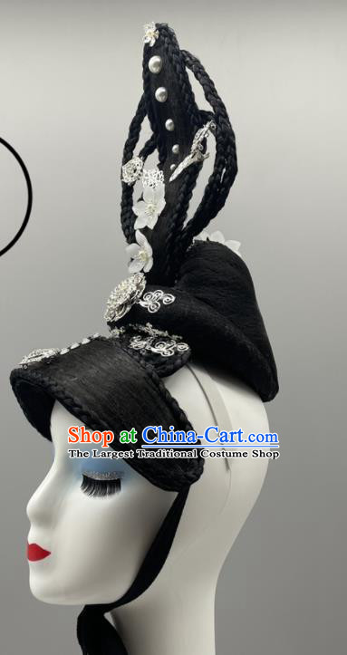 China Beauty Dance Wang Zhaojun Headpiece Women Group Stage Performance Headwear Classical Dance Wig and Hair Jewelries