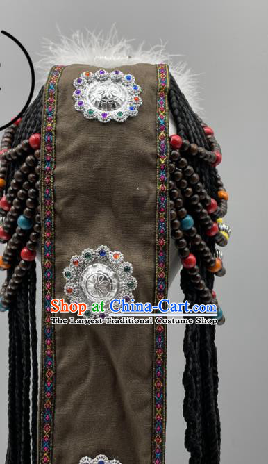 Chinese Ethnic Stage Performance Braids Headpieces Tibetan Minority Dance Hair Jewelries Zang Nationality Woman Headdress