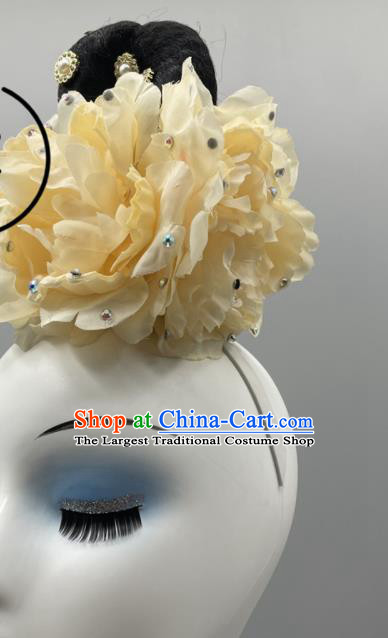China Classical Dance Wig and Hair Jewelry Taoli Cup Dance Competition Headpieces Women Group Stage Performance Headwear