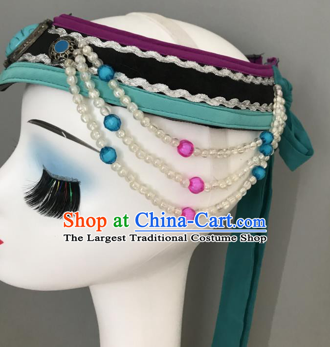 Chinese Mongol Nationality Woman Headdress Ethnic Stage Performance Braids Headpieces Mongolian Minority Bowl Dance Hair Jewelries