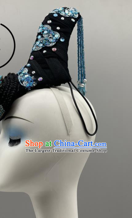 China Luo Fu Xing Stage Performance Headwear Classical Dance Wig and Hair Jewelry Taoli Cup Dance Competition Headpieces