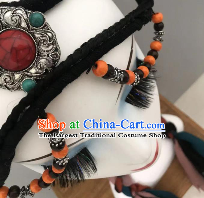 Chinese Tibetan Minority Dance Hair Jewelry Zang Nationality Woman Headdress Ethnic Stage Performance Braids Headpiece