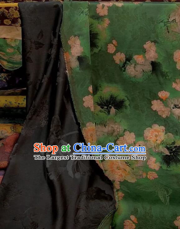 Asian Chinese Traditional Peony Pattern Design Gambiered Guangdong Gauze Fabric Green Silk Material