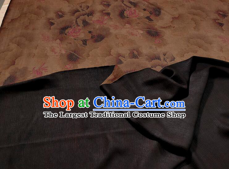 Asian Brown Silk Material Chinese Traditional Peony Pattern Design Gambiered Guangdong Gauze Fabric