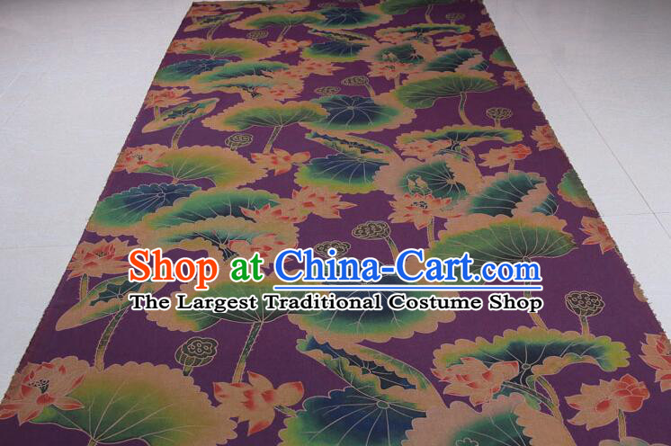 Chinese Traditional Lotus Pattern Design Gambiered Guangdong Gauze Fabric Asian Purple Silk Material