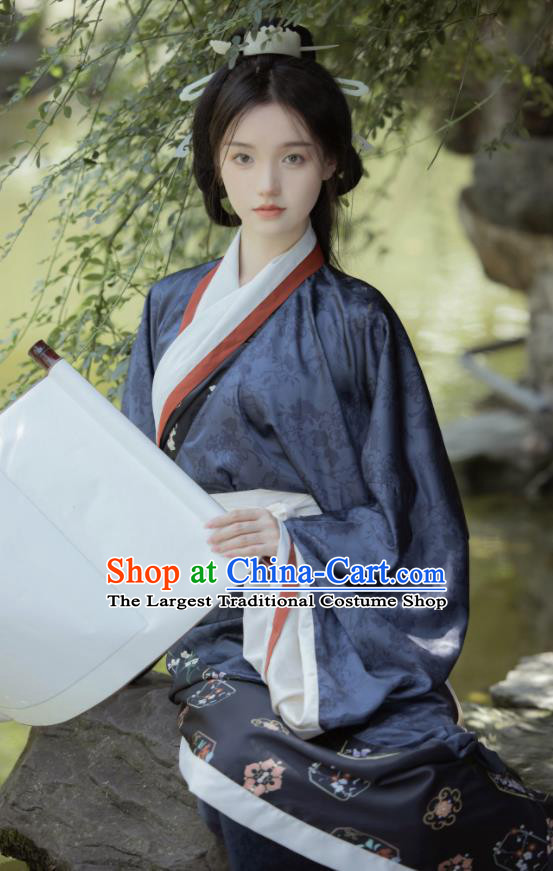 Chinese Traditional Garment Costumes Ancient Palace Lady Dress Han Dynasty Hanfu Curving Front Robe