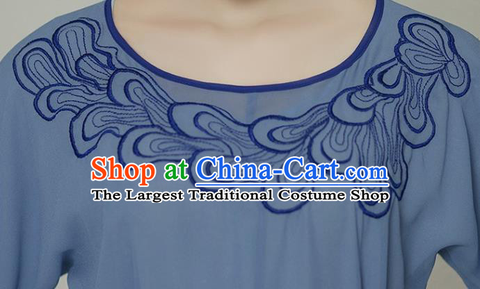 Chinese Tang Dynasty Blue Hanfu Dress Traditional Dunhuang Flying Apsaras Garment Costumes Ancient Fairy Clothing