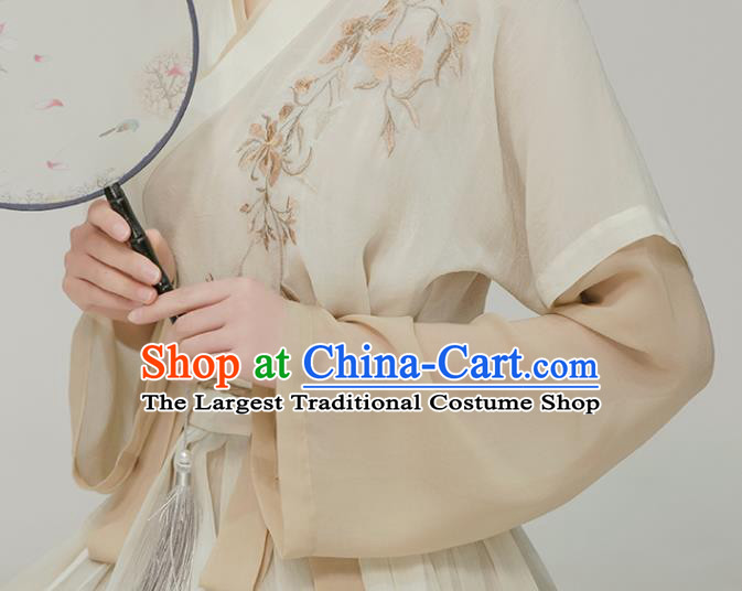 Chinese Traditional Princess Garment Costumes Ancient Court Beauty Clothing Song Dynasty Beige Hanfu Dress Complete Set