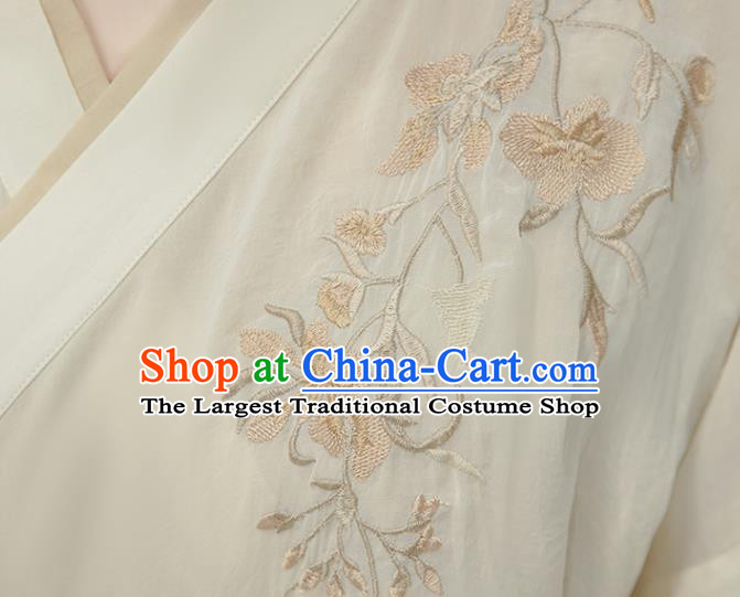 Chinese Traditional Princess Garment Costumes Ancient Court Beauty Clothing Song Dynasty Beige Hanfu Dress Complete Set