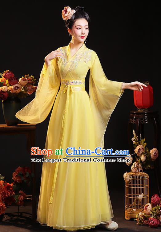 Chinese Ancient Young Mistress Clothing Traditional Yellow Hanfu Dress Song Dynasty Noble Beauty Costume