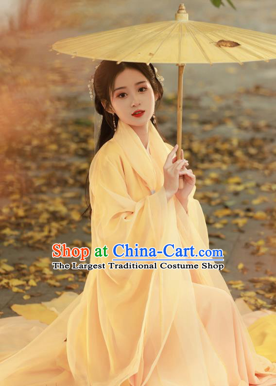 Chinese Traditional Yellow Hanfu Dress Jin Dynasty Princess Costume Ancient Goddess Clothing