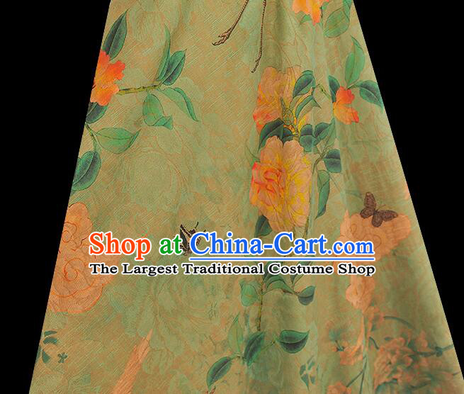 Chinese Classical Jacquard Silk Fabric Green Gambiered Guangdong Gauze Traditional Crane Pattern Design Dress Material