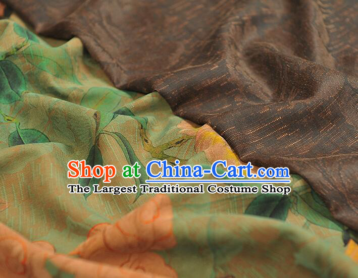 Chinese Classical Jacquard Silk Fabric Green Gambiered Guangdong Gauze Traditional Crane Pattern Design Dress Material