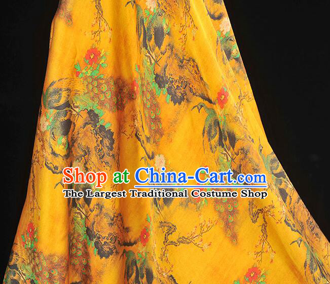 Chinese Traditional Peacock Pattern Design Dress Material Classical Jacquard Silk Fabric Golden Gambiered Guangdong Gauze