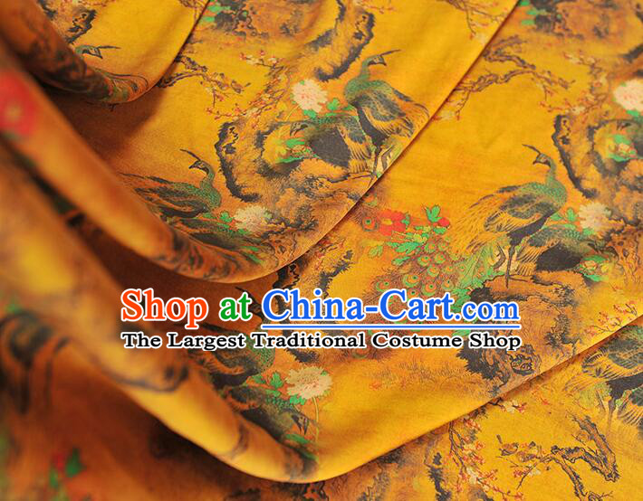 Chinese Traditional Peacock Pattern Design Dress Material Classical Jacquard Silk Fabric Golden Gambiered Guangdong Gauze