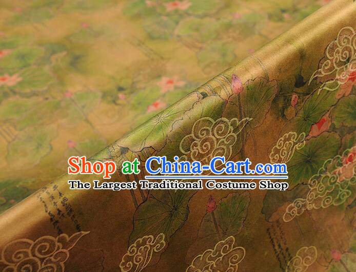 Chinese Classical Jacquard Silk Fabric Khaki Gambiered Guangdong Gauze Traditional Lotus Pattern Design Dress Material