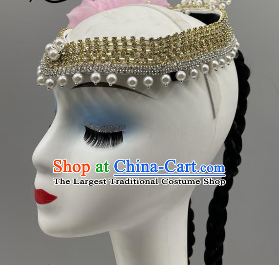 Chinese Xinjiang Dance Hair Jewelry Uyghur Nationality Dance Braid Headdress Folk Dance Pearls Headpiece