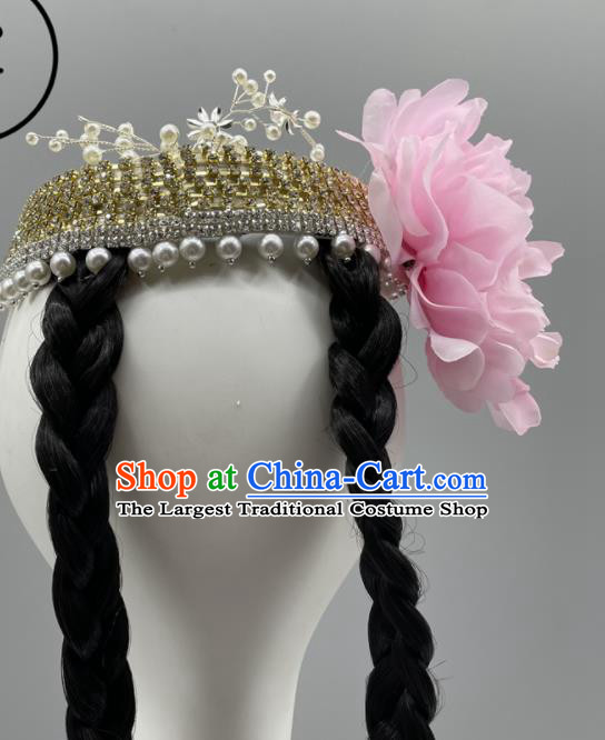 Chinese Xinjiang Dance Hair Jewelry Uyghur Nationality Dance Braid Headdress Folk Dance Pearls Headpiece