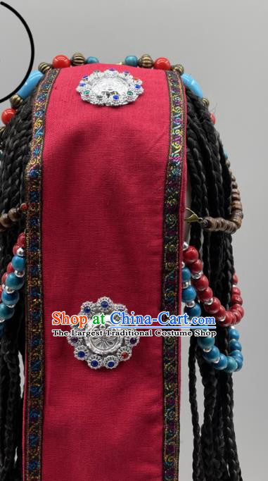 Chinese Tibetan Folk Dance Beads Headpiece Stage Performance Hair Jewelry Zang Nationality Dance Braid Headdress