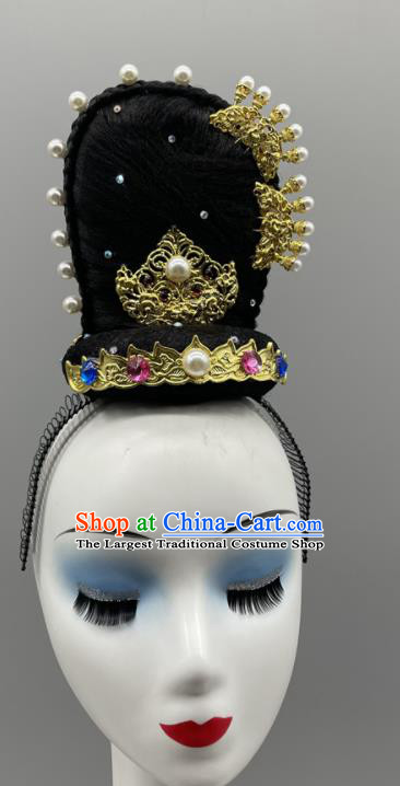 Chinese Hunhuang Flying Apsaras Dance Hair Jewelry Stage Performance Wig Chignon Classical Dance Hairpiece Han Tang Dance Headdress