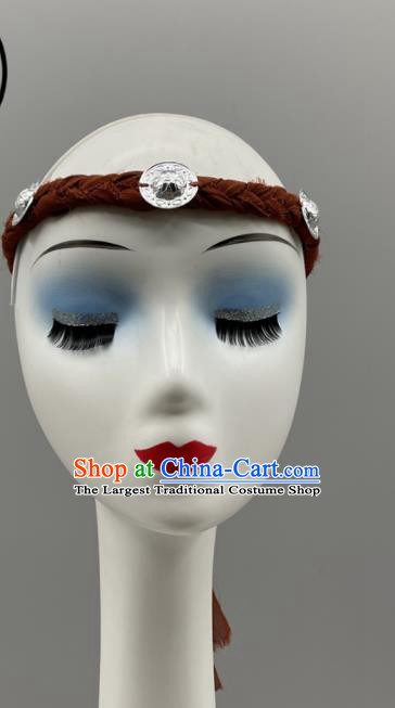 Chinese Mongol Nationality Folk Dance Headdress Mongolian Dance Dark Red Headband Ethnic Stage Performance Hair Jewelry