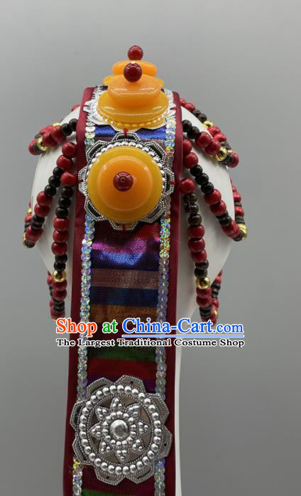 Chinese Zang Nationality Folk Dance Headdress Tibetan Dance Beads Headband Ethnic Stage Performance Hair Jewelry