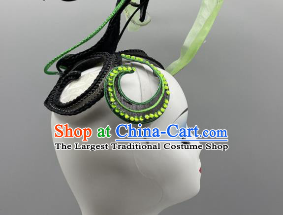 Chinese Stage Performance Wig Hairpieces Women Group Dance Headpiece Classical Dance Headdress Opening Dance Green Leaf Hair Jewelry