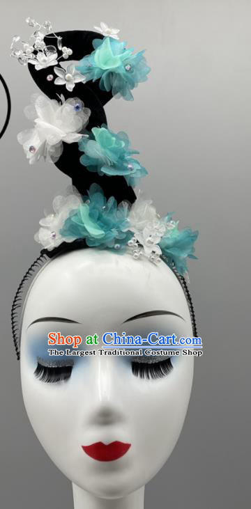 Chinese Fairy Dance Hair Jewelry Stage Performance Wig Hairpieces Women Group Dance Headpiece Classical Dance Headdress