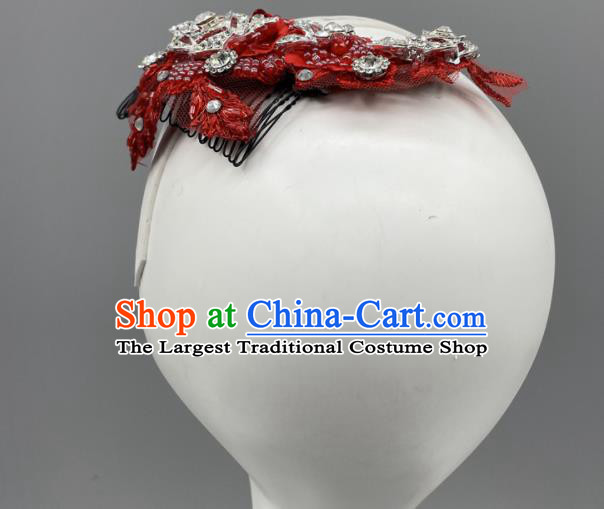 Chinese Yangko Dance Red Flower Headwear Women Group Dance Hair Jewelry Stage Performance Hair Comb Folk Dance Headpiece