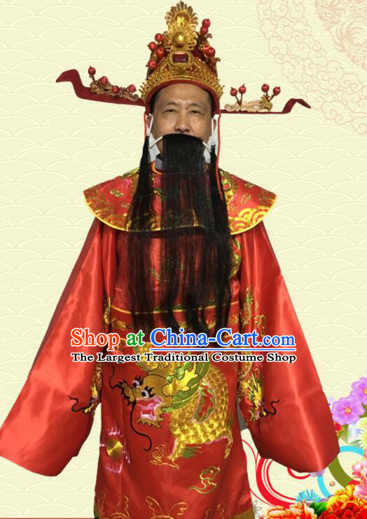 Chinese Ancient God of Wealth Clothing Traditional New Year Celebration Gown Fortune God Garment Costumes