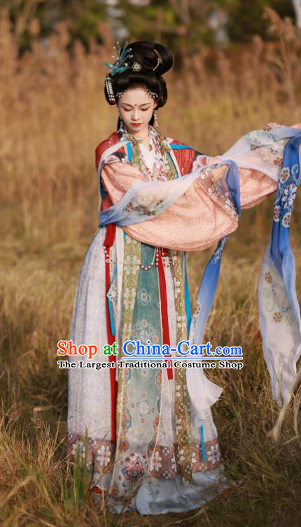 Chinese Ancient Chang E Moon Goddess Clothing Tang Dynasty Noble Woman Garment Costumes Traditional Hanfu Flying Fairy Dresses