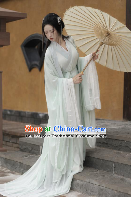 Chinese Jin Dynasty Swordswoman Garment Costumes Traditional Light Green Hanfu Dresses Ancient Young Beauty Clothing