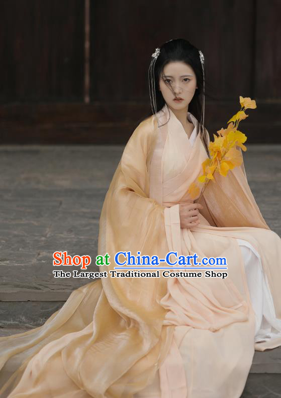 Chinese Ancient Young Beauty Clothing Jin Dynasty Swordswoman Garment Costumes Traditional Orangepink Hanfu Dresses