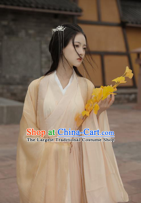 Chinese Ancient Young Beauty Clothing Jin Dynasty Swordswoman Garment Costumes Traditional Yellow Hanfu Dresses