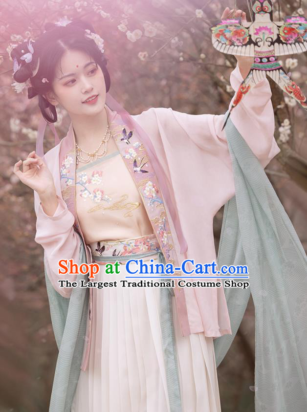 China Ancient Young Lady Costumes Traditional Song Dynasty Civilian Woman Pink Hanfu Dresses