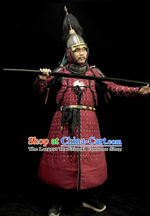 China Ancient General Clothing Traditional Ming Dynasty Warrior Costumes Armor and Helmet Complete Set