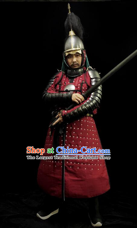 China Ancient General Clothing Traditional Ming Dynasty Warrior Costumes Armor and Helmet Complete Set